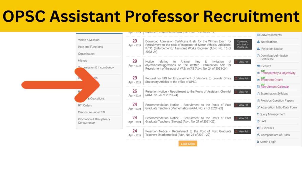 OPSC Assistant Professor Recruitment