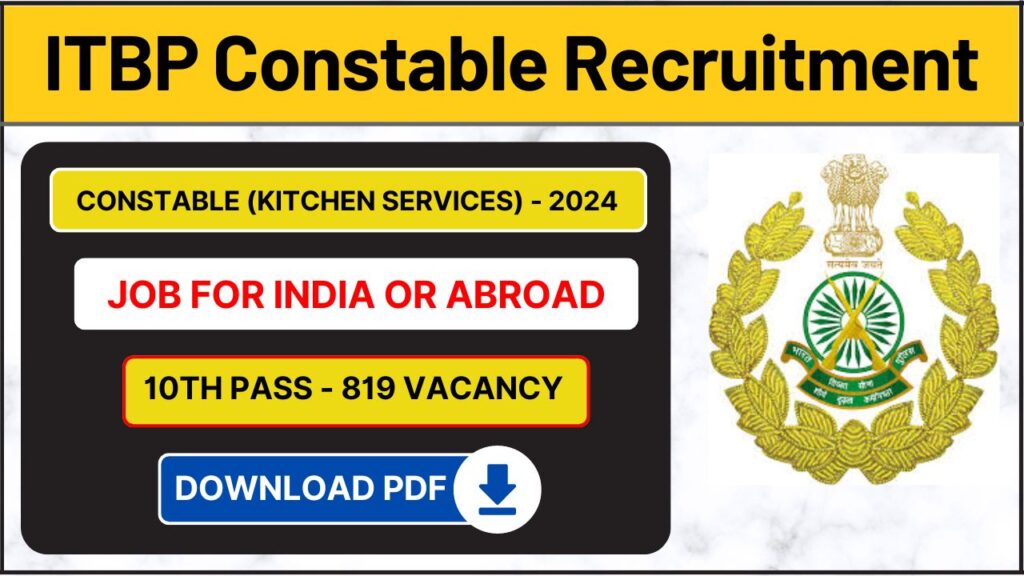 ITBP Constable Kitchen Services 10th Pass Recruitment